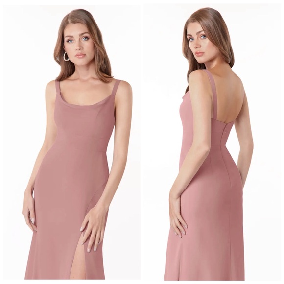 •AZAZIE•‎ Salma Sleeveless Sheath Side Slit Chiffon Dress in Dusty Rose Size A8 - Picture 15 of 15